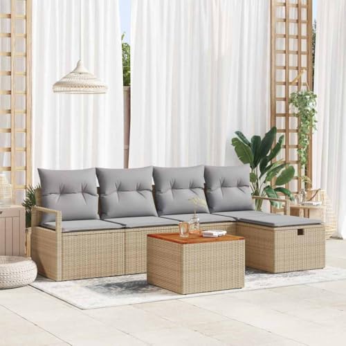 HOMEELIKE 6-teiliges Garten Sofaset mit Kissen Beige Poly Rattan HOMEELIKE 6-teiliges Garten Sofaset mit Kissen Beige Poly Rattan von HOMEELIKE