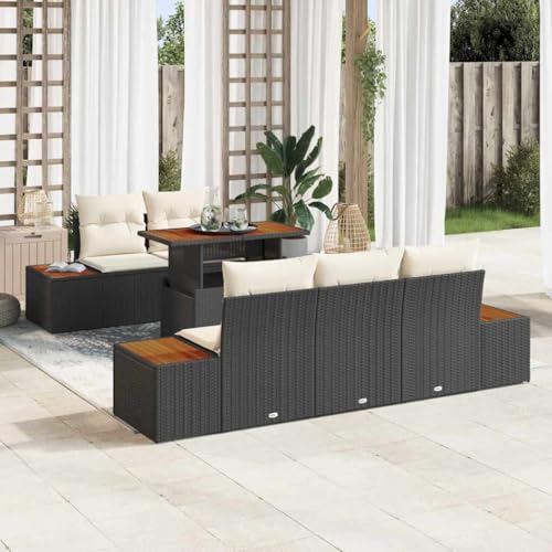 HOMEELIKE 6-teiliges Schwarz Poly-Rattan Garten-Esszimmer-Set mit Kissen f¨¹r Balkon - Komfortabel f¨¹r 5 Personen HOMEELIKE 6-teiliges Schwarz Poly-Rattan Garten-Esszimmer-Set mit Kissen f¨¹r Balkon - Komfortabel f¨¹r 5 Personen von HOMEELIKE