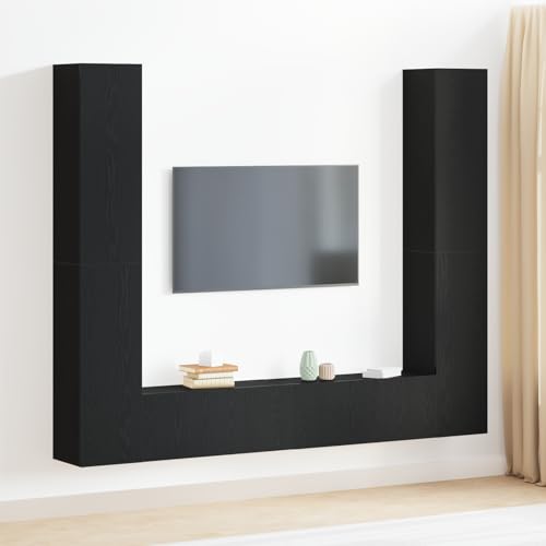 HOMEELIKE 6-teiliges TV-Schrank-Set Schwarz-Eiche Spanplatte von HOMEELIKE