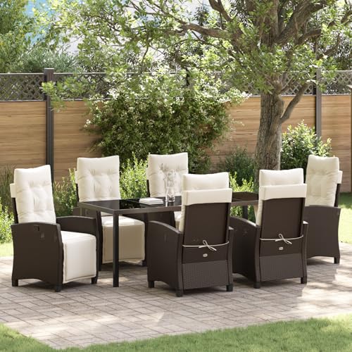 HOMEELIKE 7-TLG. Garten-Essgruppe Braun Poly Rattan von HOMEELIKE