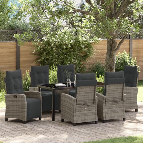HOMEELIKE 7-TLG. Garten-Essgruppe Grau Poly Rattan von HOMEELIKE