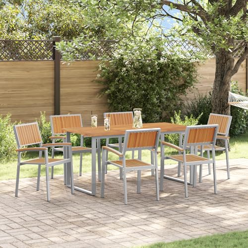 HOMEELIKE 7-TLG. Garten-Essgruppe Grau Stahl und Massivholz Akazie von HOMEELIKE