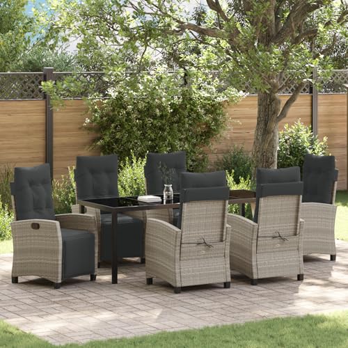 HOMEELIKE 7-TLG. Garten-Essgruppe Hellgrau Poly Rattan von HOMEELIKE
