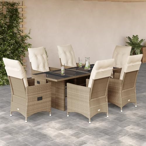 HOMEELIKE Robustes Poly Rattan Essgruppe Set mit Glasplatte und Verstellbarem R¨¹ckenlehne von HOMEELIKE