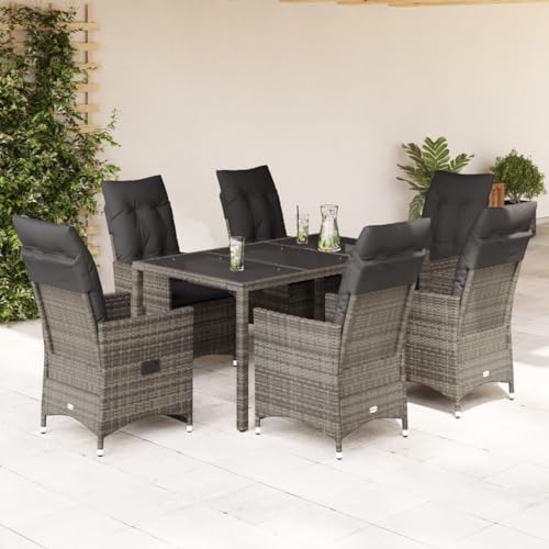 HOMEELIKE 7-TLG. Garten-Essgruppe mit Kissen Grau Poly Rattan HOMEELIKE 7-TLG. Garten-Essgruppe mit Kissen Grau Poly Rattan von HOMEELIKE