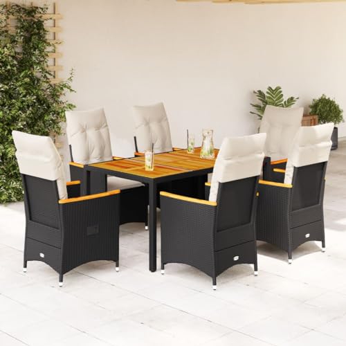 HOMEELIKE 7-TLG. Garten-Essgruppe mit Kissen Schwarz Poly Rattan HOMEELIKE 7-TLG. Garten-Essgruppe mit Kissen Schwarz Poly Rattan von HOMEELIKE