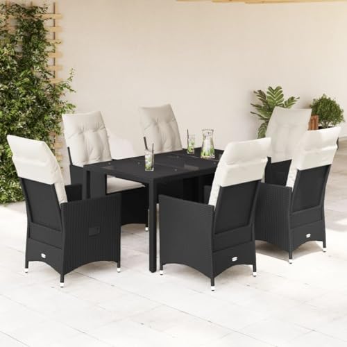 HOMEELIKE 7-TLG. Garten-Essgruppe mit Kissen Schwarz Poly Rattan HOMEELIKE 7-TLG. Garten-Essgruppe mit Kissen Schwarz Poly Rattan von HOMEELIKE