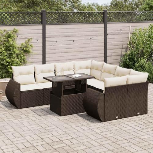 HOMEELIKE 7-teiliges Poly Rattan Gartensofa-Set mit Kissen, Beige ¨C Bequeme Sitzgruppe mit Stauraum und verstellbarem Tisch f¨¹r Terrasse und Garten HOMEELIKE 7-teiliges Poly Rattan Gartensofa-Set mit Kissen, Beige ¨C Bequeme Sitzgruppe mit Stauraum und verstellbarem Tisch f¨¹r Terrasse und Garten von HOMEELIKE