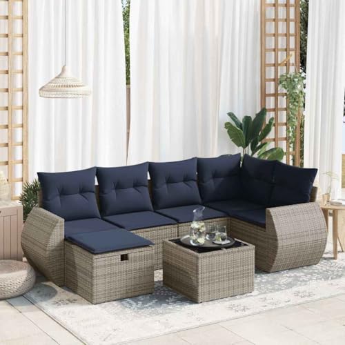 HOMEELIKE Graues 7er Set Poly Rattan Gartensofa mit Kissen ¨C Wetterfeste Sitzgruppe mit Stauraum und Fu?hocker HOMEELIKE Graues 7er Set Poly Rattan Gartensofa mit Kissen ¨C Wetterfeste Sitzgruppe mit Stauraum und Fu?hocker von HOMEELIKE