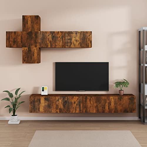 HOMEELIKE 7-TLG. TV-Schrank-Set R?uchereiche Holzwerkstoff von HOMEELIKE