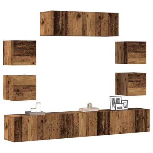 HOMEELIKE 7-TLG. TV-Schrank-Set Wandmontage Altholz-Optik Holzwerkstoff von HOMEELIKE