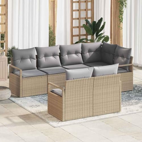 HOMEELIKE 7-teilige Garten Sofa Set mit Kissen Beige Poly Rattan HOMEELIKE 7-teilige Garten Sofa Set mit Kissen Beige Poly Rattan von HOMEELIKE