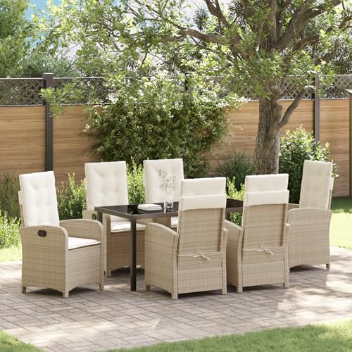 HOMEELIKE 7-teiliges Garten-Dining-Set mit Kissen Beige Poly-Rattan von HOMEELIKE