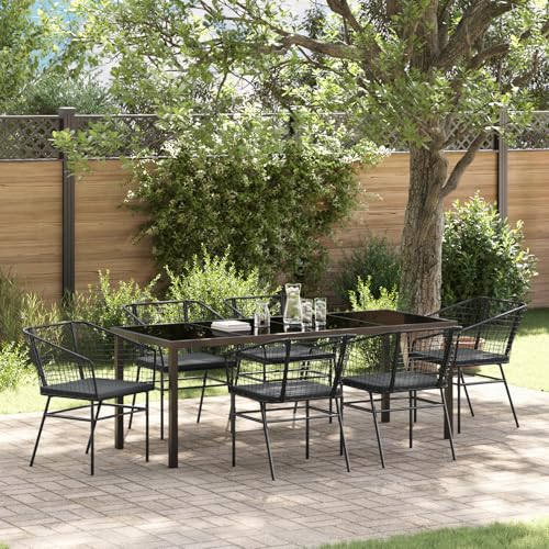 HOMEELIKE 7-teiliges Garten-Dining-Set mit Kissen Schwarz Poly-Rattan von HOMEELIKE