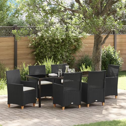 HOMEELIKE 7-teiliges Garten-Dining-Set mit Kissen - Schwarzes Poly-Rattan HOMEELIKE 7-teiliges Garten-Dining-Set mit Kissen - Schwarzes Poly-Rattan von HOMEELIKE