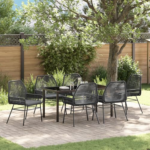 HOMEELIKE 7-teiliges Garten-Essset mit Kissen Schwarz Poly-Rattan von HOMEELIKE
