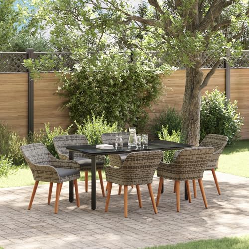 HOMEELIKE 7-teiliges Garten-Esstisch-Set Graues Poly Rattan von HOMEELIKE