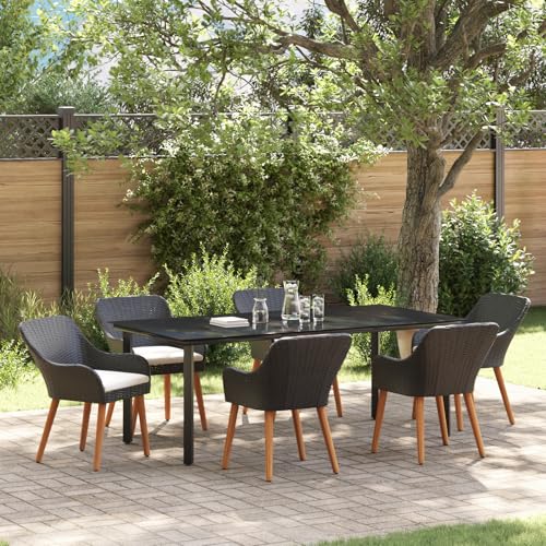 HOMEELIKE 7-teiliges Garten Esstisch Set Schwarz Poly Rattan von HOMEELIKE
