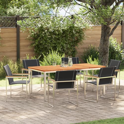 HOMEELIKE 7-teiliges Garten Esstisch Set aus massivem Akazienholz von HOMEELIKE