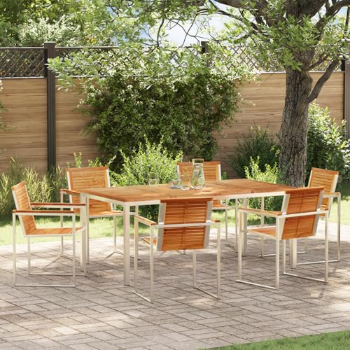 HOMEELIKE 7-teiliges Garten Esstisch Set aus massivem Teakholz von HOMEELIKE