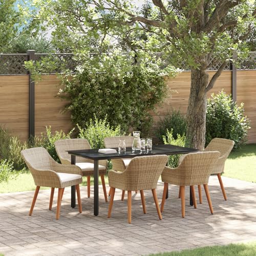 HOMEELIKE 7-teiliges Garten Esstischset Beige Poly Rattan von HOMEELIKE