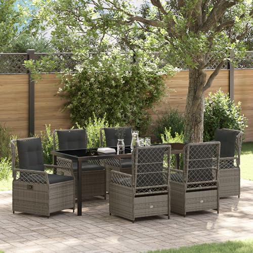 HOMEELIKE 7-teiliges Garten-Esszimmer-Set grau Poly-Rattan von HOMEELIKE