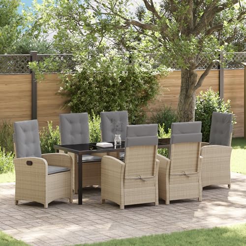 HOMEELIKE 7-teiliges Garten-Esszimmer-Set mit Kissen - Beige Poly Rattan von HOMEELIKE