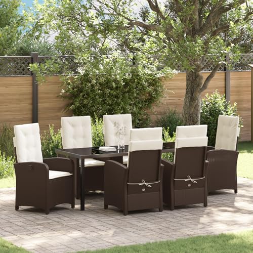 HOMEELIKE 7-teiliges Garten-Esszimmer-Set mit Kissen Braun Poly Rattan von HOMEELIKE