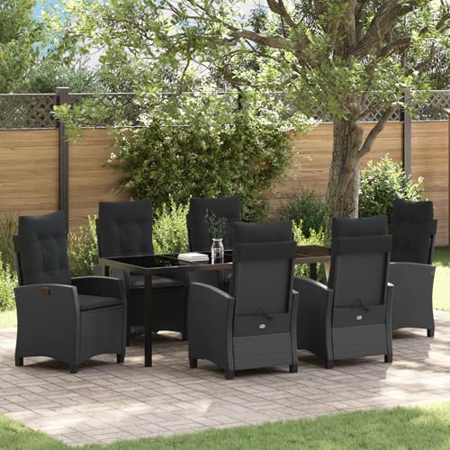 HOMEELIKE 7-teiliges Garten-Esszimmer-Set mit Kissen - Schwarz, Poly-Rattan von HOMEELIKE