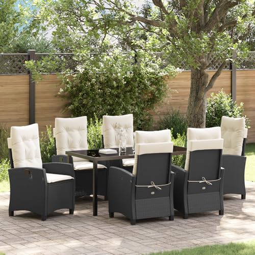 HOMEELIKE 7-teiliges Garten-Esszimmer Set mit Kissen - Schwarzes Poly-Rattan von HOMEELIKE