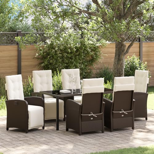 HOMEELIKE 7-teiliges Garten Esszimmer Set mit Kissen in Braun aus Poly Rattan HOMEELIKE 7-teiliges Garten Esszimmer Set mit Kissen in Braun aus Poly Rattan von HOMEELIKE
