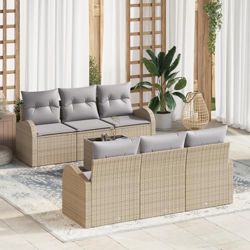 HOMEELIKE 7-teiliges Garten Sofa Set mit Kissen Beige Poly Rattan von HOMEELIKE