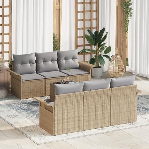 HOMEELIKE 7-teiliges Garten Sofa Set mit Kissen Beige Poly Rattan von HOMEELIKE