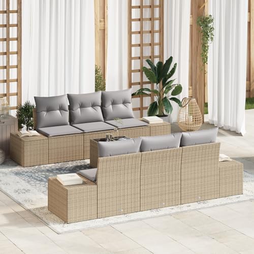 HOMEELIKE 7-teiliges Garten Sofa Set mit Kissen Beige Poly Rattan von HOMEELIKE