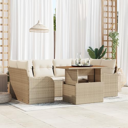 HOMEELIKE 7-teiliges Garten-Sofa-Set mit Kissen Beige Poly Rattan von HOMEELIKE