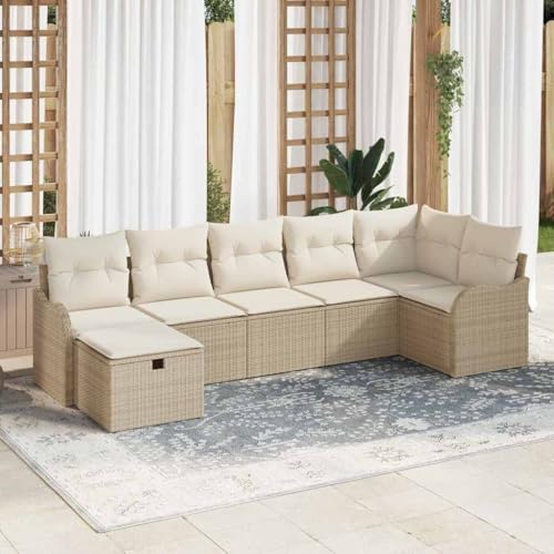 HOMEELIKE 7-teiliges Garten Sofa Set mit Kissen Beige Poly Rattan HOMEELIKE 7-teiliges Garten Sofa Set mit Kissen Beige Poly Rattan von HOMEELIKE