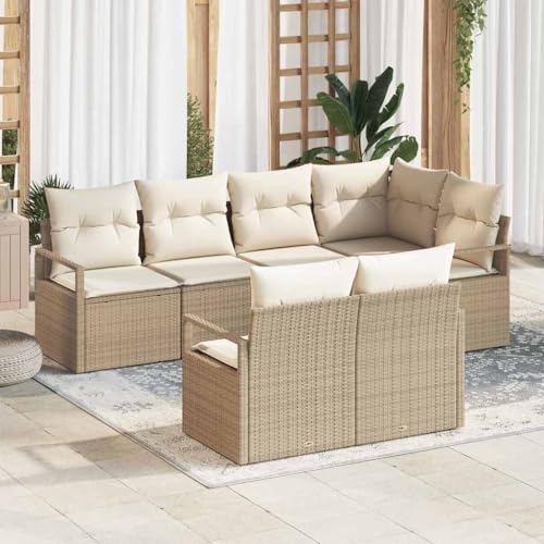HOMEELIKE 7-teiliges Garten-Sofa-Set mit Kissen Beige Poly Rattan HOMEELIKE 7-teiliges Garten-Sofa-Set mit Kissen Beige Poly Rattan von HOMEELIKE
