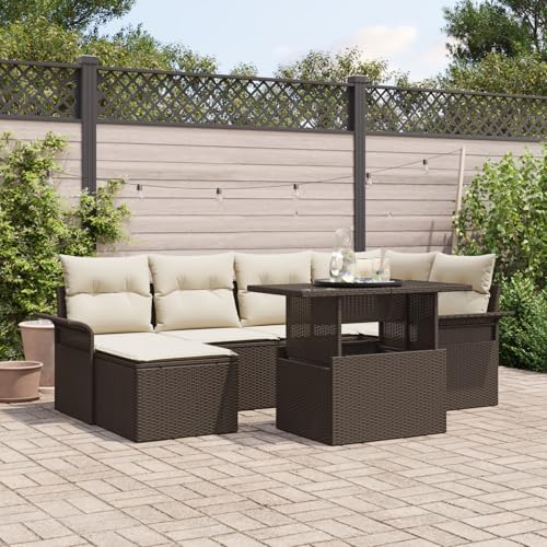HOMEELIKE 7-teiliges Garten Sofa Set mit Kissen Braun Poly Rattan von HOMEELIKE