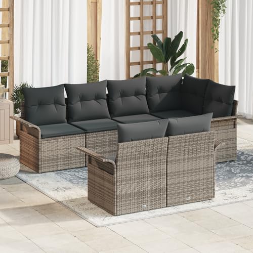 HOMEELIKE 7-teiliges Garten-Sofa-Set mit Kissen Grau Poly Rattan von HOMEELIKE