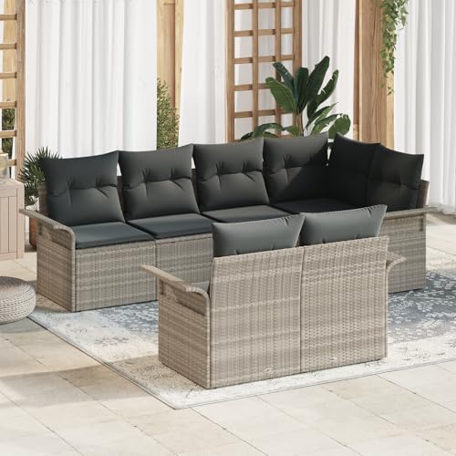 HOMEELIKE 7-teiliges Garten-Sofa-Set mit Kissen - Hellgrau - Poly Rattan von HOMEELIKE