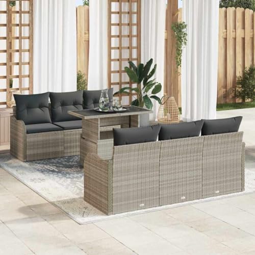 HOMEELIKE 7-teiliges Garten Sofa Set mit Kissen Hellgrau Poly Rattan von HOMEELIKE