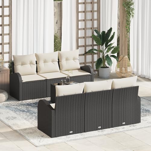 HOMEELIKE 7-teiliges Garten-Sofa-Set mit Kissen Schwarz Poly Rattan von HOMEELIKE