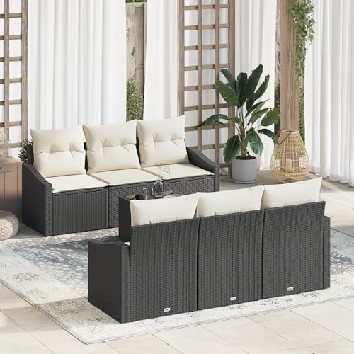 HOMEELIKE 7-teiliges Garten-Sofa-Set mit Kissen Schwarz Poly-Rattan von HOMEELIKE