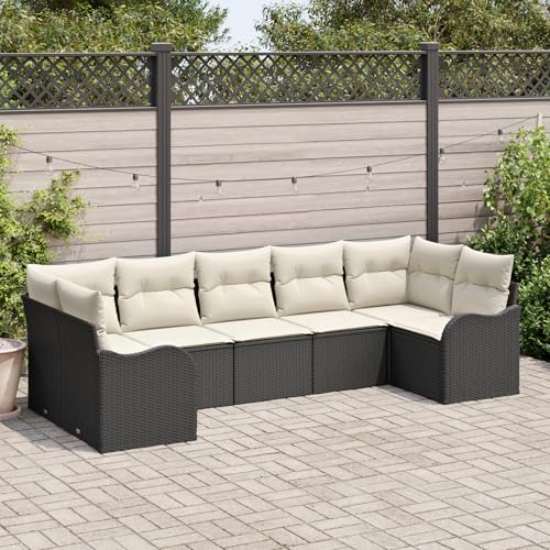 HOMEELIKE 7-teiliges Garten Sofa Set mit Kissen Schwarz Poly Rattan von HOMEELIKE