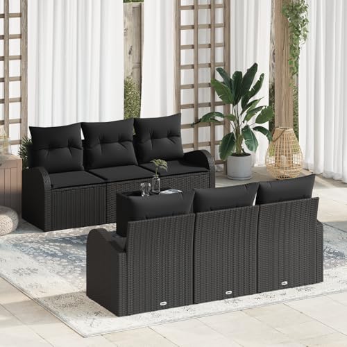 HOMEELIKE 7-teiliges Garten Sofa Set mit Kissen Schwarz Poly-Rattan von HOMEELIKE