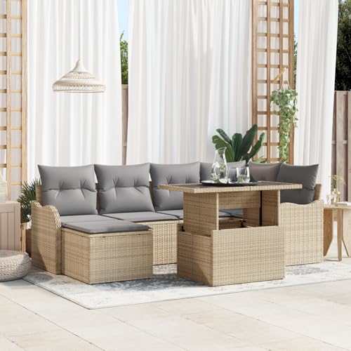 HOMEELIKE 7-teiliges Garten Sofa Set mit Kissen aus beigem Poly Rattan von HOMEELIKE