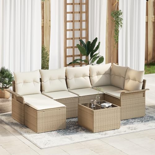 HOMEELIKE 7-teiliges Garten-Sofa-Set mit Kissen braunes Poly-Rattan von HOMEELIKE