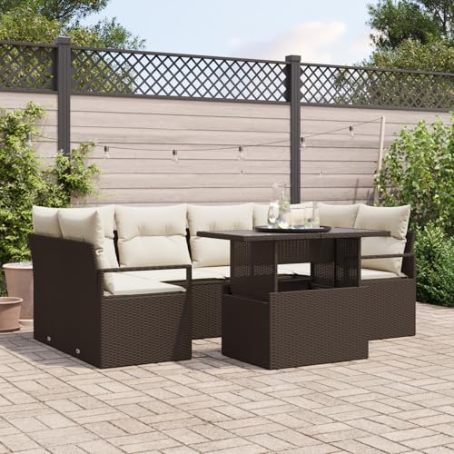HOMEELIKE 7-teiliges Garten-Sofa-Set mit Kissen in Braun aus Poly Rattan von HOMEELIKE