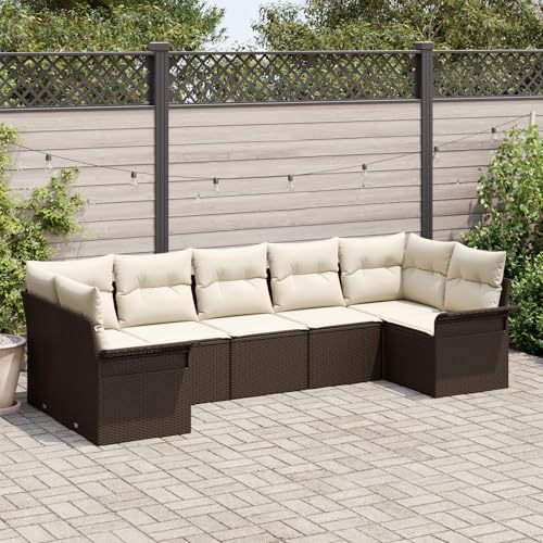 HOMEELIKE 7-teiliges Garten-Sofa-Set mit Kissen in Braun aus Poly Rattan von HOMEELIKE
