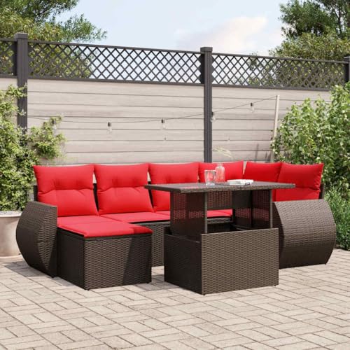 HOMEELIKE 7-teiliges Gartensofa-Set mit Kissen, braun, Polyrattan HOMEELIKE 7-teiliges Gartensofa-Set mit Kissen, braun, Polyrattan von HOMEELIKE